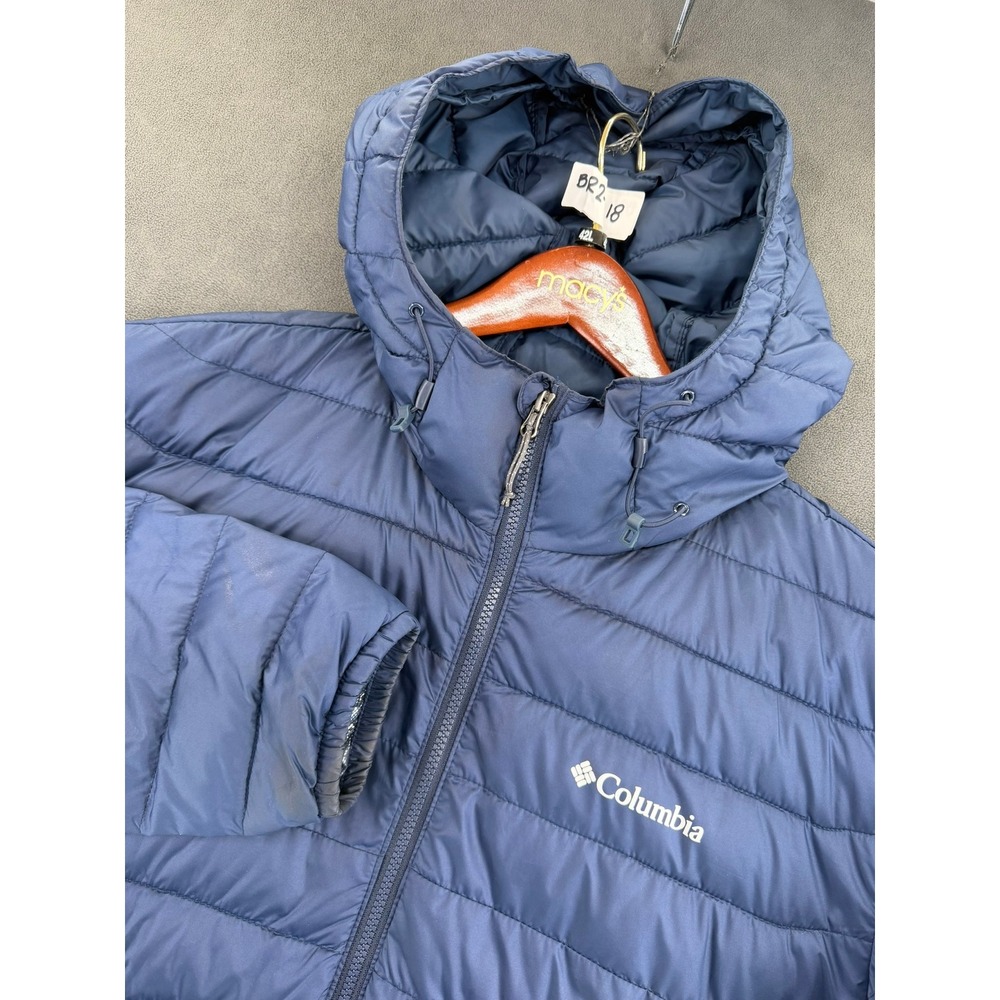Columbia Mens Powder Lite Hooded Jacket Puffer Collegiate Navy Omni-Heat XL READ